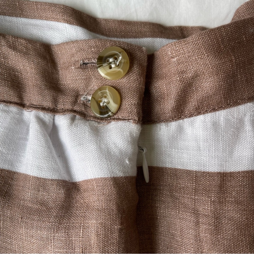 Cynthia Rowley Linen A-Line Striped Skirt White Tan Skirt Size 12 - Picture 2 of 5